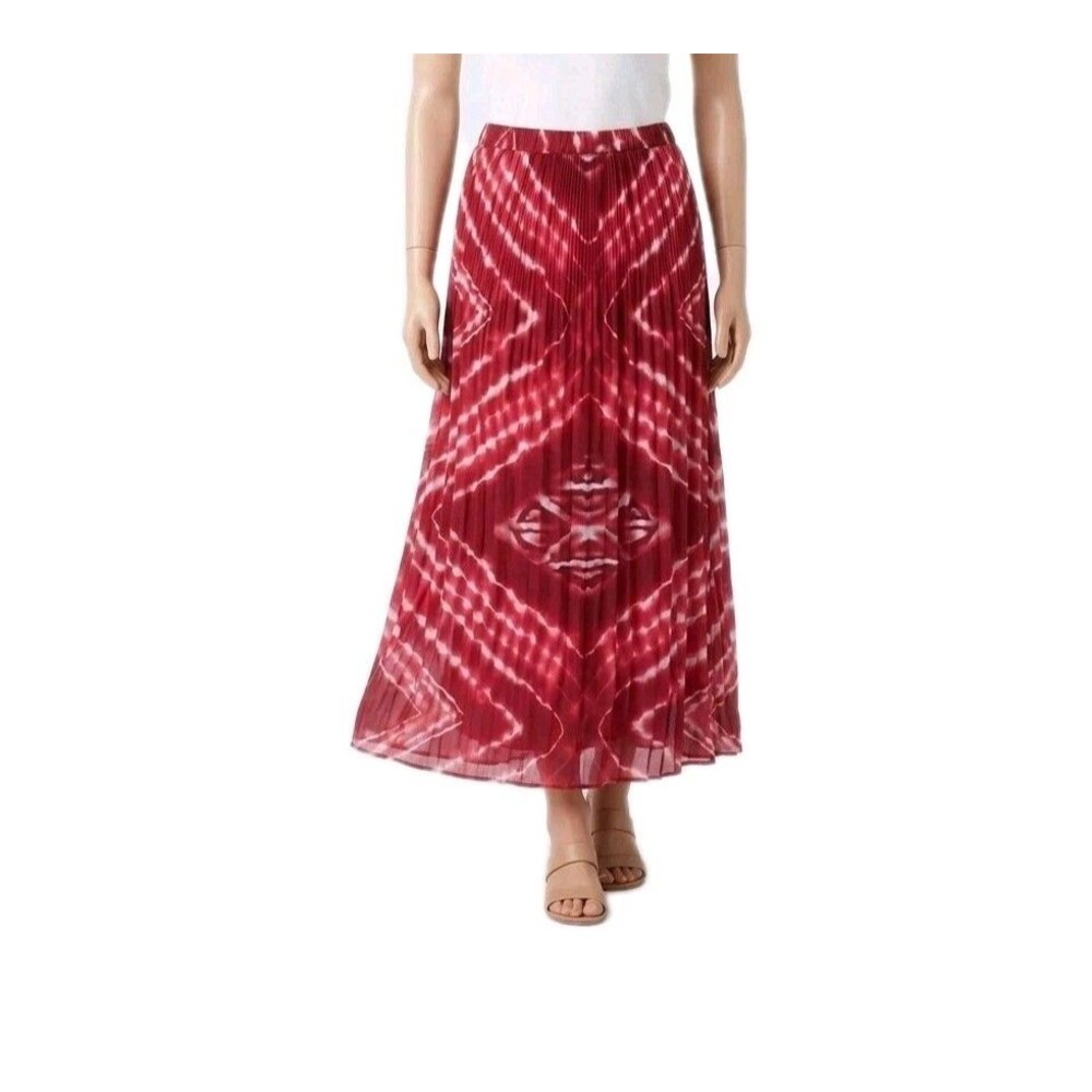 Chico's Maxi SKIRT size 2.5 (14) Red Pull On Pleated Broomstick Crinkle Lined